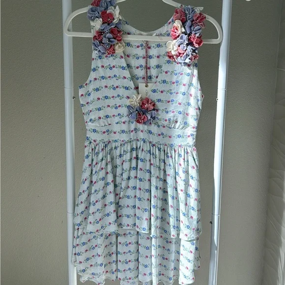 SOLD NWT LoveShackFancy White Floral Dress with Pink and Blue Accents - Picture 2 of 6